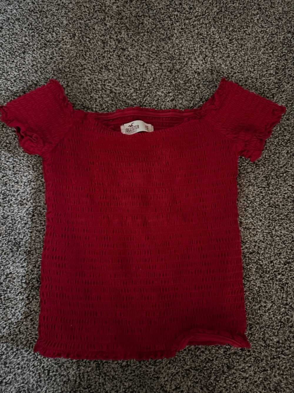 Hollister Crimson Smocked Off-Shoulder Top